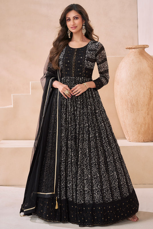 Diksha Singh Tempting Georgette Fabric Black Color Anarkali Suit