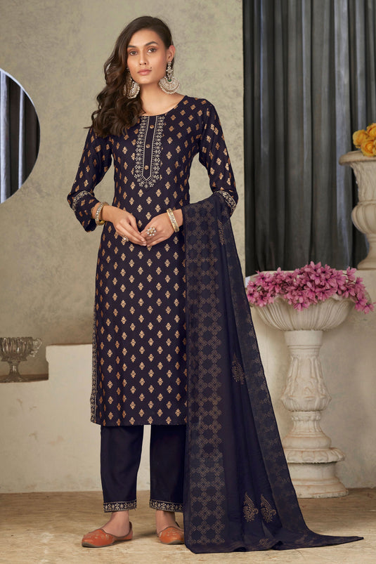 Festive Wear Black Color Aristocratic Rayon Fabric Readymade Salwar Suit