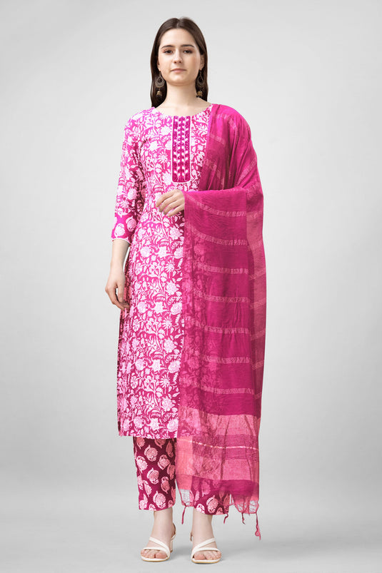 Beguiling Printed Work On Pink Color Rayon Fabric Readymade Salwar Suit