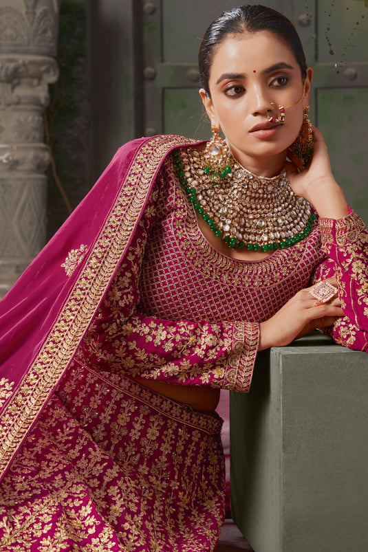 Febulous Georgette Fabric Pink Color  Bridal Lehenga