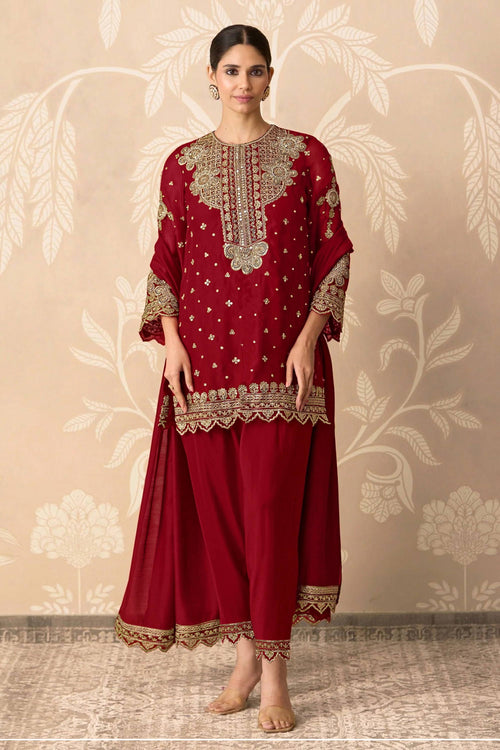 Georgette Maroon Designer Salwar Suit