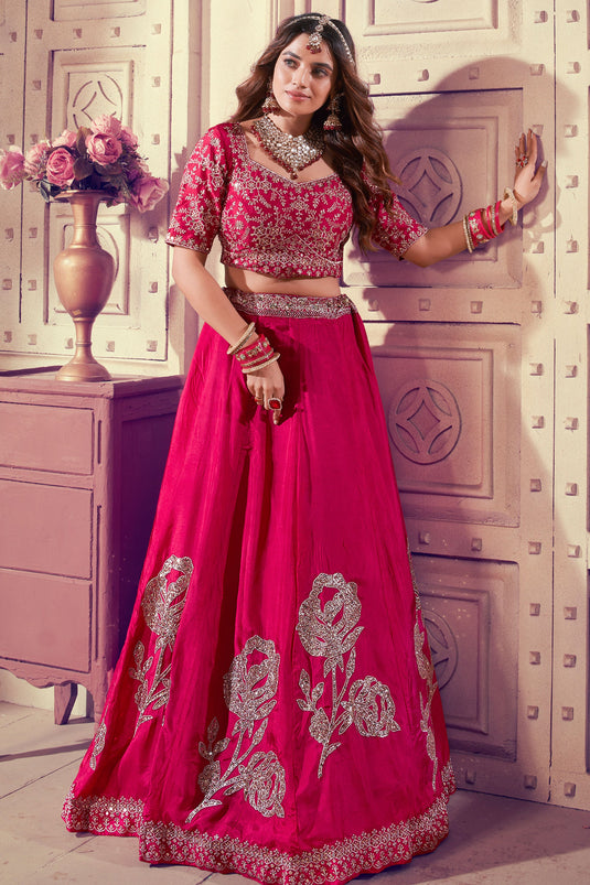 Ingenious Sequins Work Pink Color Viscose Fabric Designer Lehenga