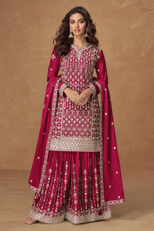 Embroidered Chinon Silk Rani Readymade Palazzo Suit