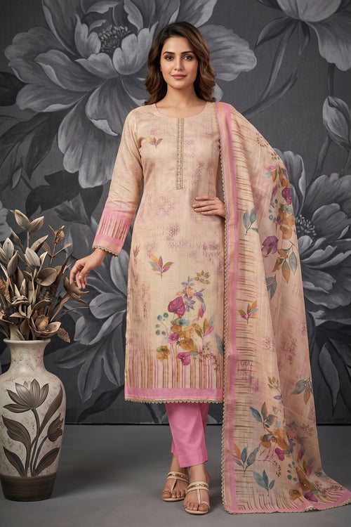Pink Cotton Printed Casual Salwar Suit
