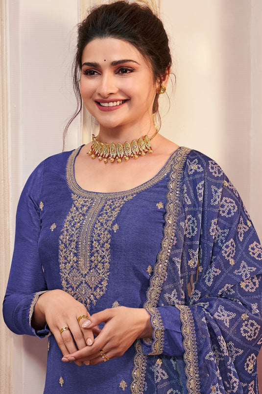 Prachi Desai Blue Color Georgette Silk Fabric Alluring Salwar Suit