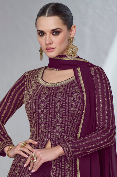 Eugeniya Belousova Georgette Fabric Purple Color Phenomenal Sharara Top Lehenga