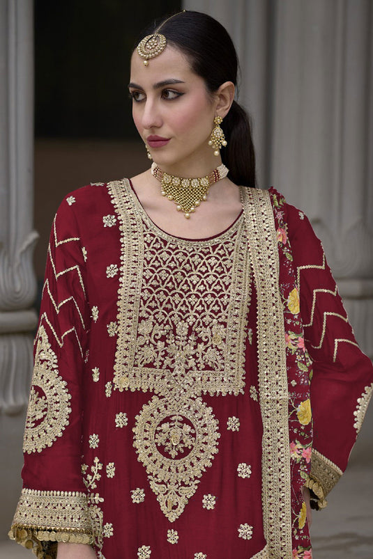 Heavy Chinon Fabric Rani Color Readymade Palazzo Suit