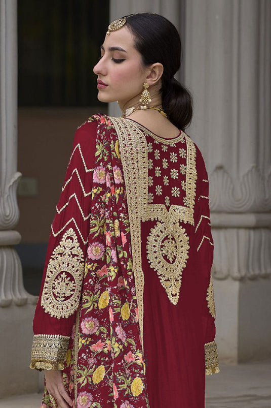 Heavy Chinon Fabric Rani Color Readymade Palazzo Suit