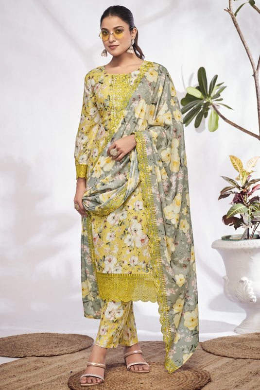 Dazzling Cotton Fabric Yellow Color Digital Printed Salwar Suit