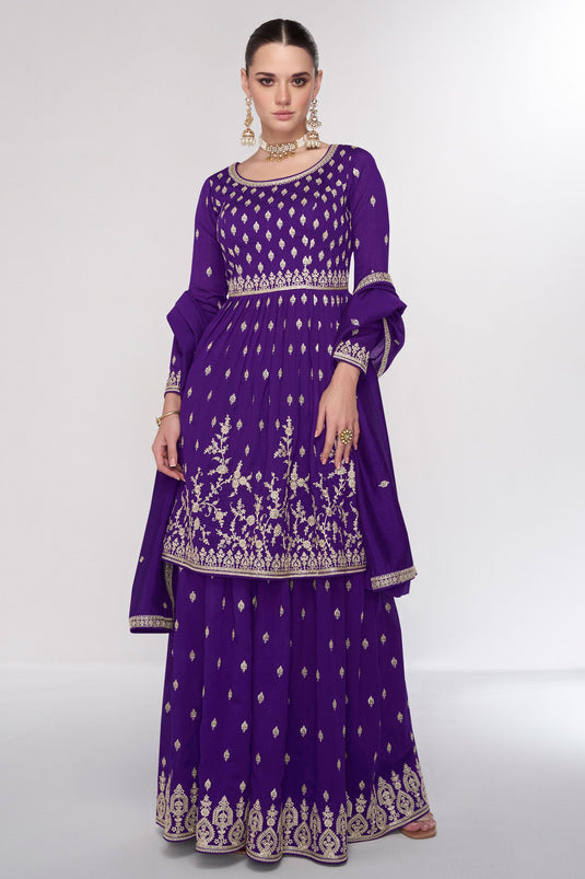 Eugeniya Belousova Purple Color Art Silk Fabric Alluring Palazzo Suit