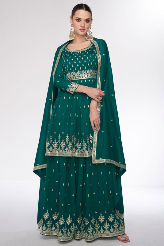 Eugeniya Belousova Green Color Art Silk Fabric Classic Palazzo Suit
