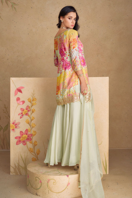Eugeniya Belousova Tempting Chinon Fabric Multi Color Palazzo Suit