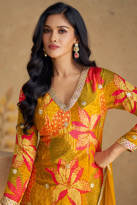 Sushrii Mishraa Engaging Orange Color Chinon Fabric Palazzo Suit