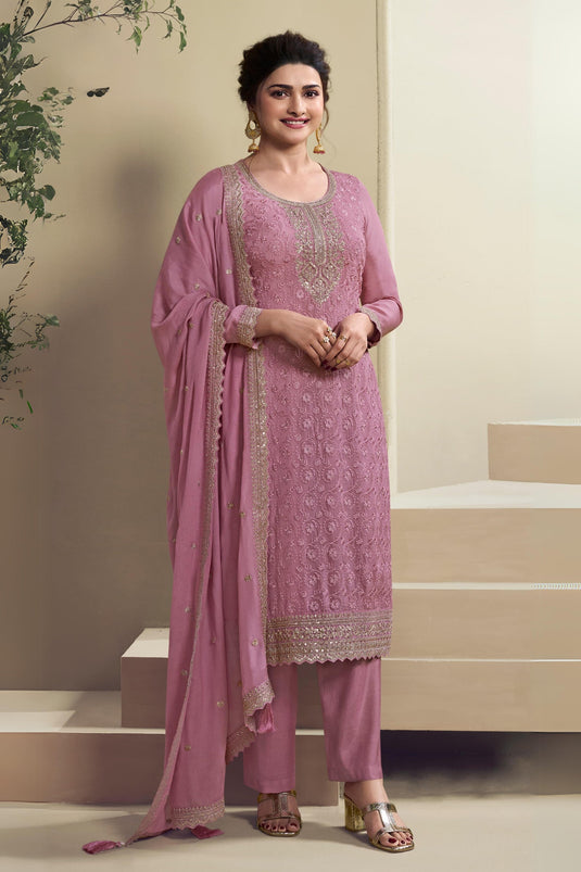 Prachi Desai Pink Color Organza Fabric Tempting Salwar Suit