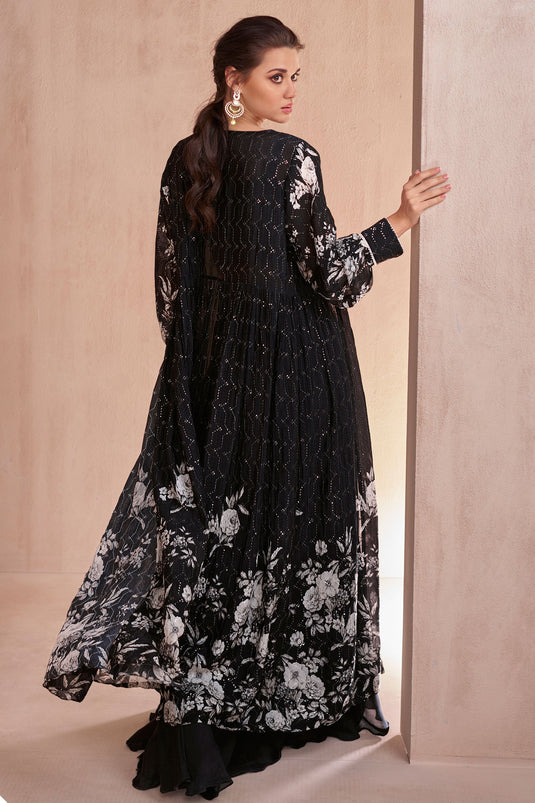 Eugeniya Belousova Fabulous Chinon Fabric Black Color Readymade Palazzo Suit With Jacket