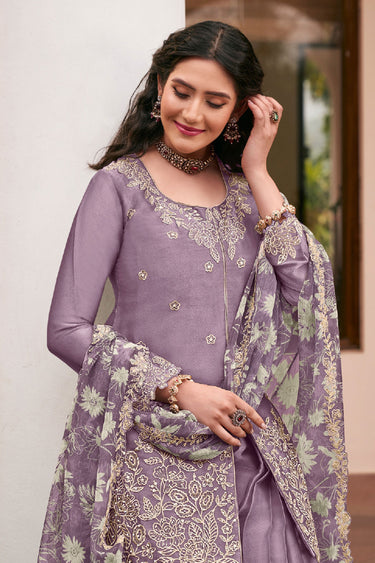 Purple Color Exquisite Readymade Palazzo Suit In Art Silk Fabric