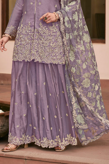 Purple Color Exquisite Readymade Palazzo Suit In Art Silk Fabric