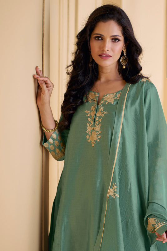 Vartika Singh Awesome Art Silk Fabric Green Color Palazzo Suit