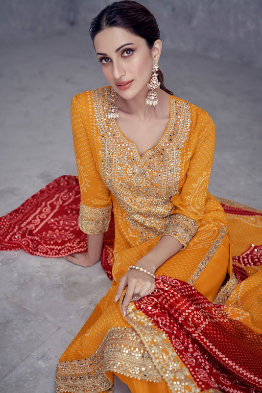 Diksha Singh Amazing Orange Color Chinon Fabric Palazzo Suit