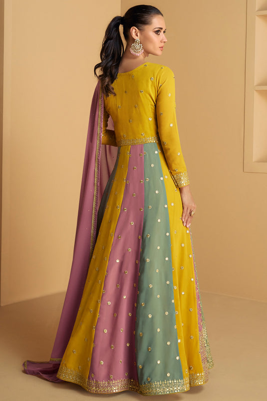 Eugeniya Belousova Embellished Multi Color Georgette Readymade Gown With Dupatta