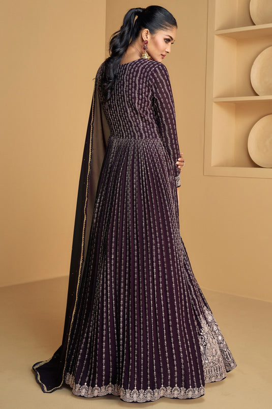 Sushrii Mishraa Purple Color Fascinating  Georgette Readymade Gown With Dupatta