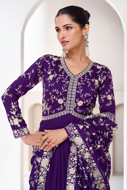 Vartika Singh Glorious Purple Color Silk Readymade Gown With Dupatta