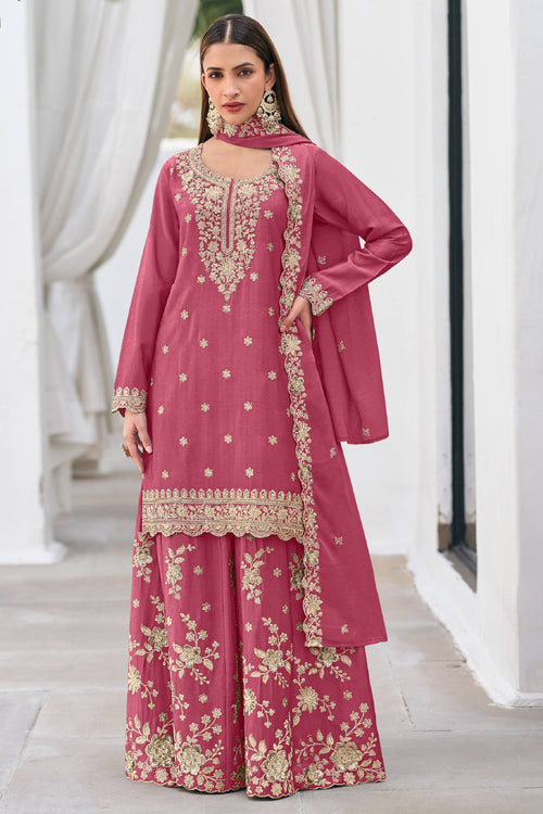 Embroidered Pink Sangeet Wear Sharara Salwar Kameez