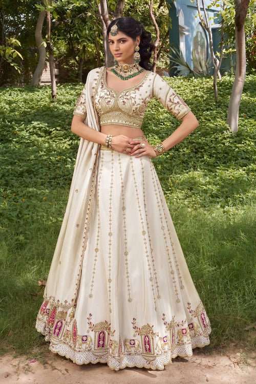 Off White Tissue Lehenga Choli With Fancy Embroidered Work