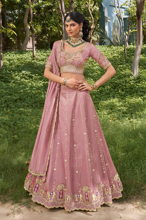 Embroidered Tissue Pink Lehenga Choli For Sangeet Function