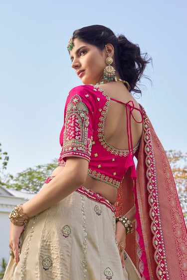 Wedding Function Beige Designer Lehenga With Embroidered Blouse