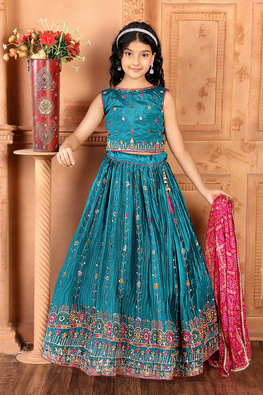 Dark Cyan Chinon Choli Lehenga Set