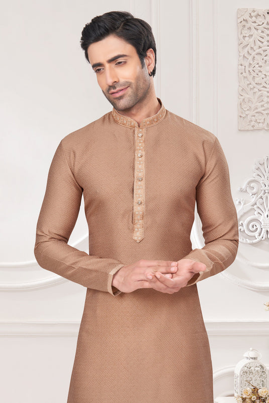 Stylish Jacquard Fabric Cream Color Kurta Pyjama For Function