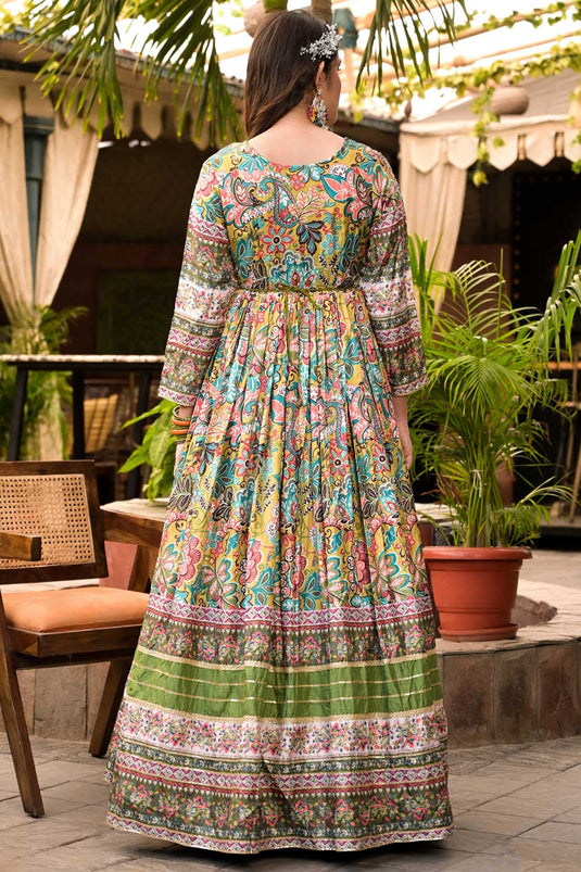 Traditional Multi Color Dola Silk Readymade Anarkali Suit