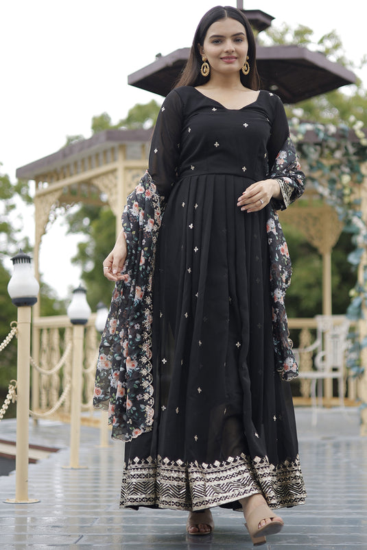Georgette Fabric Embroidered Readymade Long Anarkali Style Gown With Dupatta