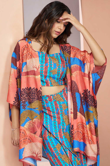 Tempting Muslin Silk Fabric Cyan Color Readymade Co Ord Set