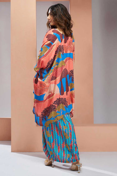 Tempting Muslin Silk Fabric Cyan Color Readymade Co Ord Set