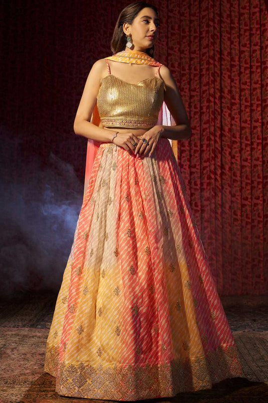 Stylish Organza Fabric Multi Color Lehenga For Festival