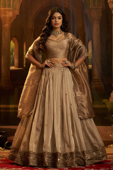 Art Silk Sequins Work Brown Wedding Wear Lehenga Choli With Dupatta