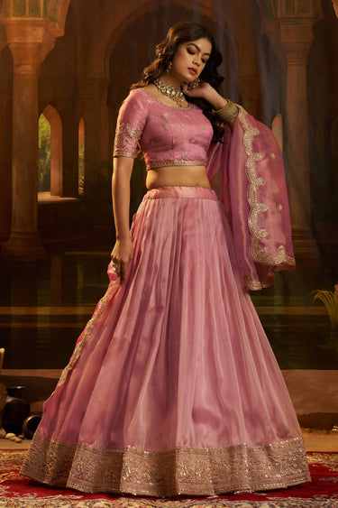 Art Silk Sequins Work Pink Wedding Wear Lehenga Choli With Dupatta
