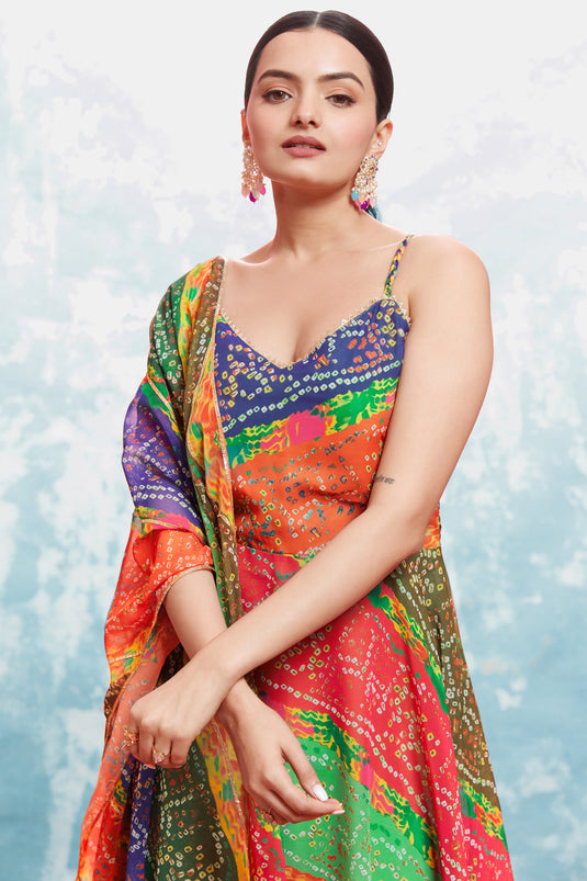 Georgette Fabric Multi Color Stylish Look Readymade Gown WIth Dupatta