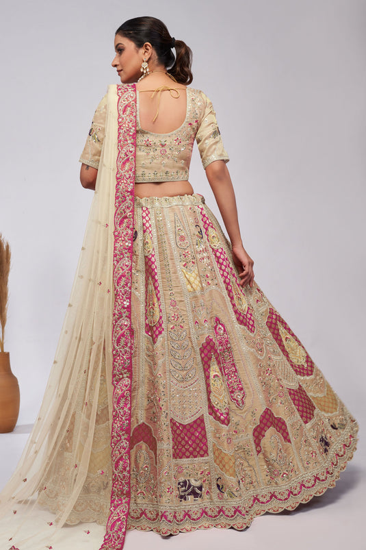 Sequins Work On Silk Fabric Beige Color Gorgeous Lehenga