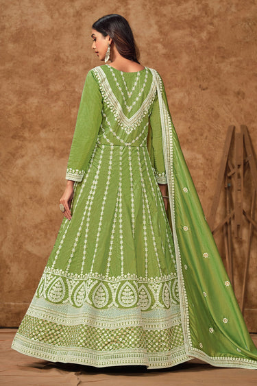 Art Silk Fabric Embroidered Readymade Long Anarkali Style Gown With Dupatta