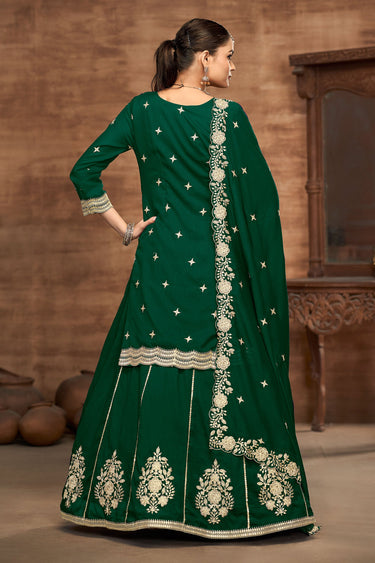 Embroidered Art Silk Dark Green Sangeet Wear Readymade Sharara Style Lehenga
