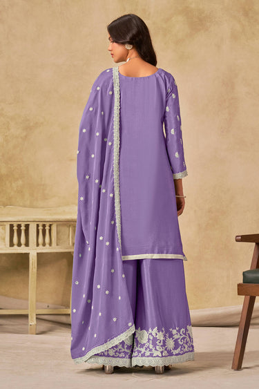 Purple Chinon Palazzo Suit With Dupatta