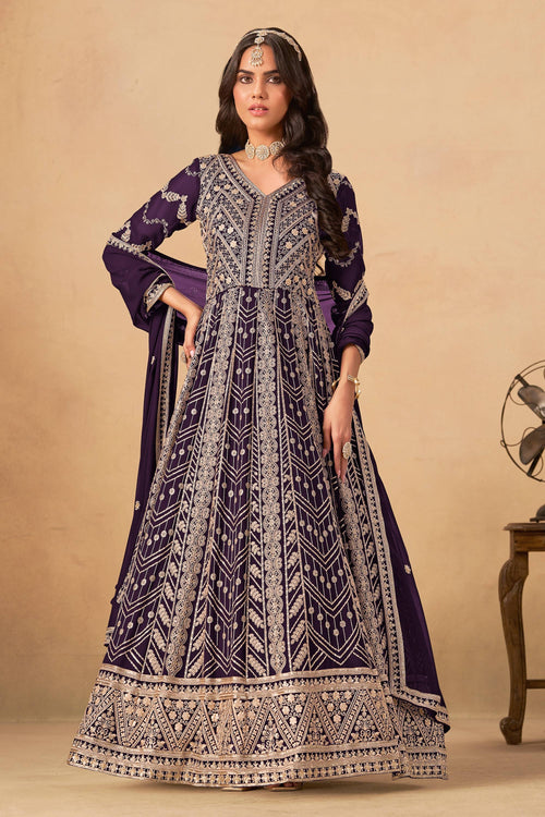 Purple Georgette Designer Anarkali Suit With Dupatta