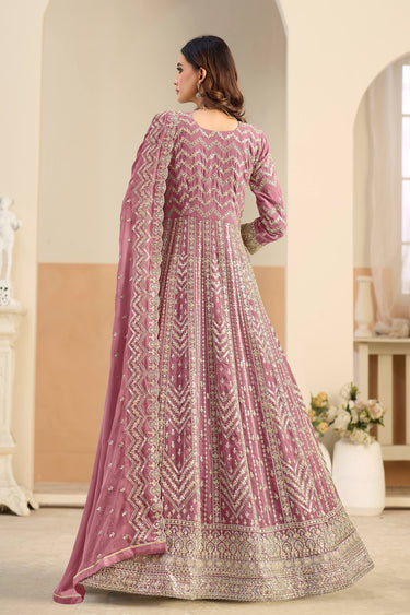 Georgette Fabric Pink Festive Wear Readymade Anarkali Suit
