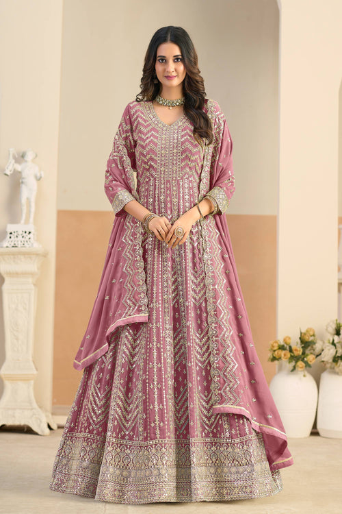Georgette Fabric Pink Festive Wear Readymade Anarkali Suit