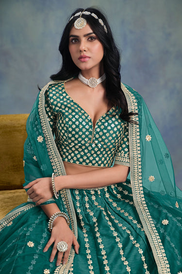 Teal Sangeet Wear Designer Embroidered Art Silk Lehenga Choli