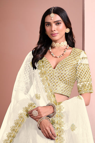 Off White Color Art Silk Fabric Sangeet Wear Lehenga Choli