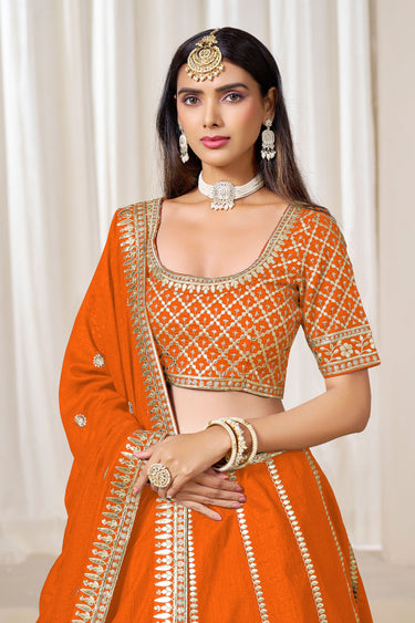 Orange Art Silk Occasion Wear Embroidered Lehenga Choli